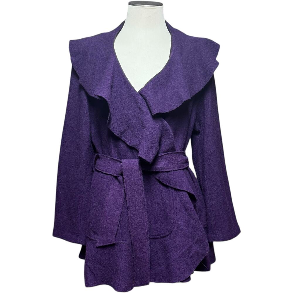 Willi Smith 100% Wool Belted Tiered Jacket Purple XL